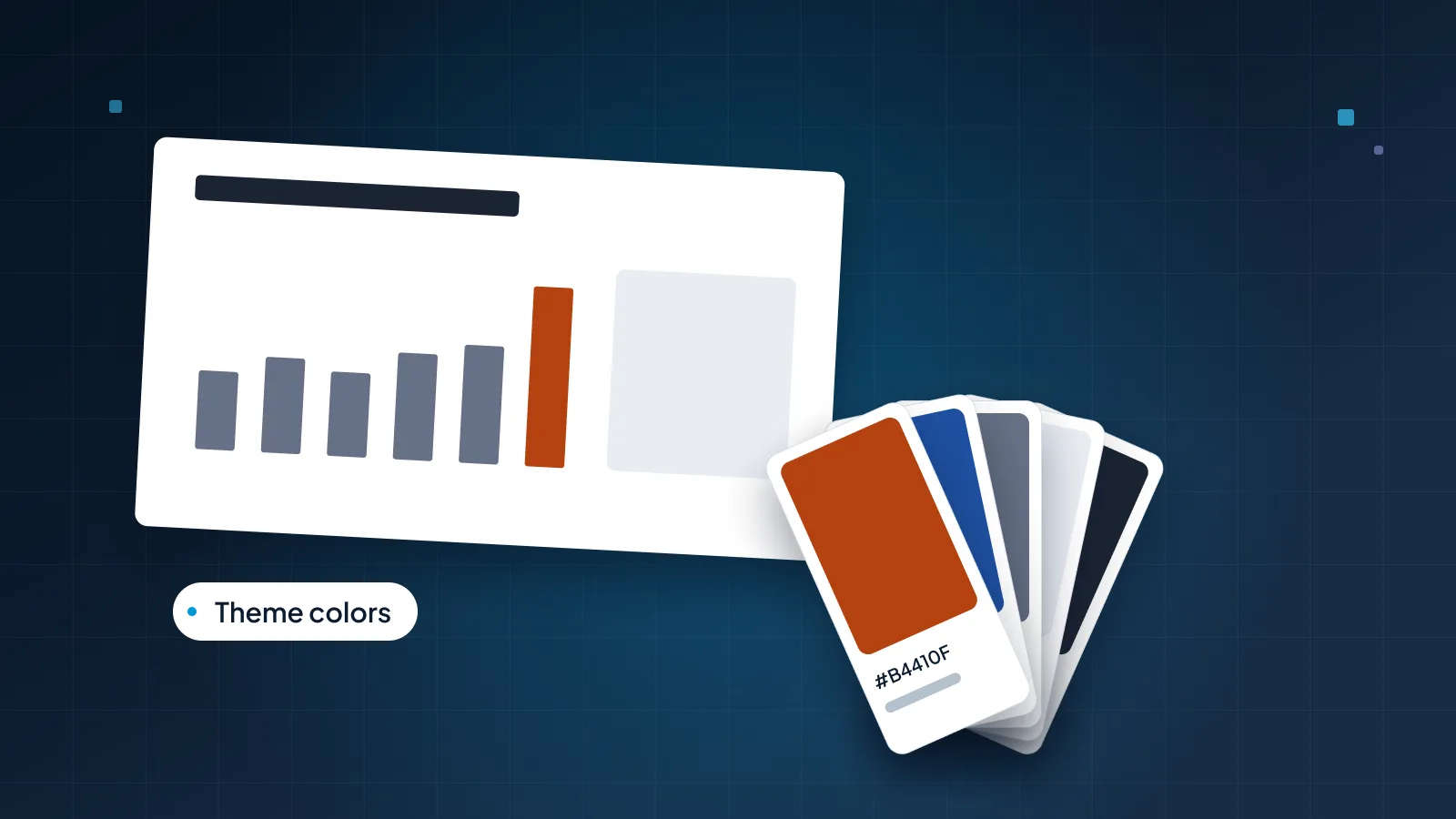 A fan of color swatch cards over a slide card on a navy background