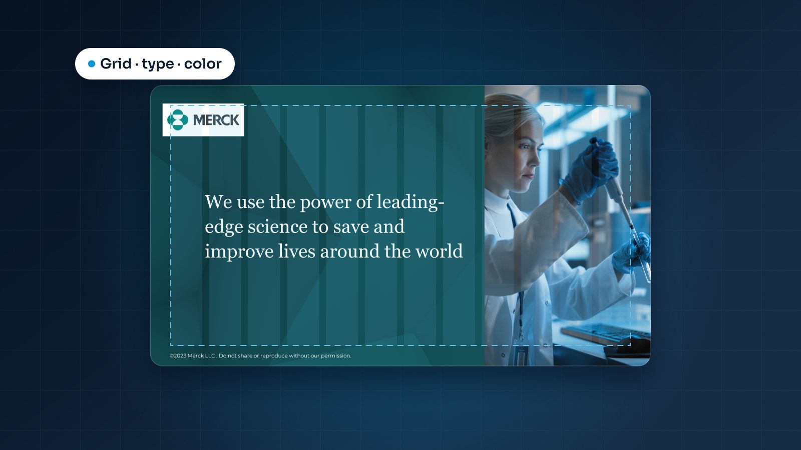 A clean widescreen slide with faint grid columns and dashed margin guides, on a light gray background